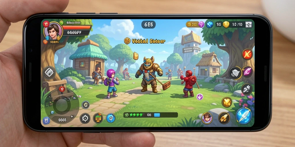 Tampilan gameplay 666FF dengan grafis cerah dan karakter menarik.