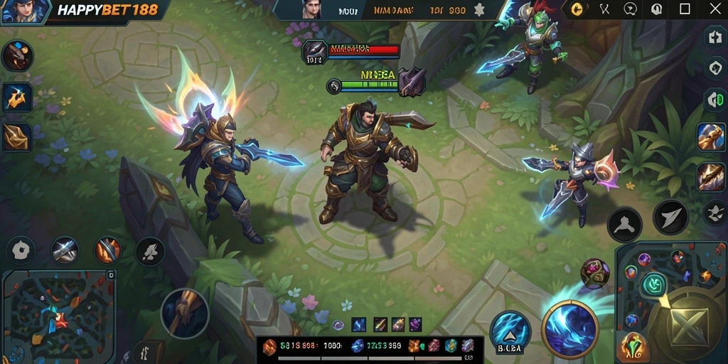 Tangkapan layar dari gameplay MOBA yang mendebarkan di HAPPYBET188.