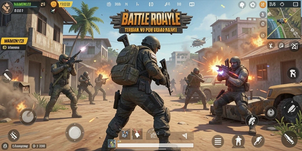 Screenshot gameplay MAMEN123 dengan aksi Battle Royale yang intens.