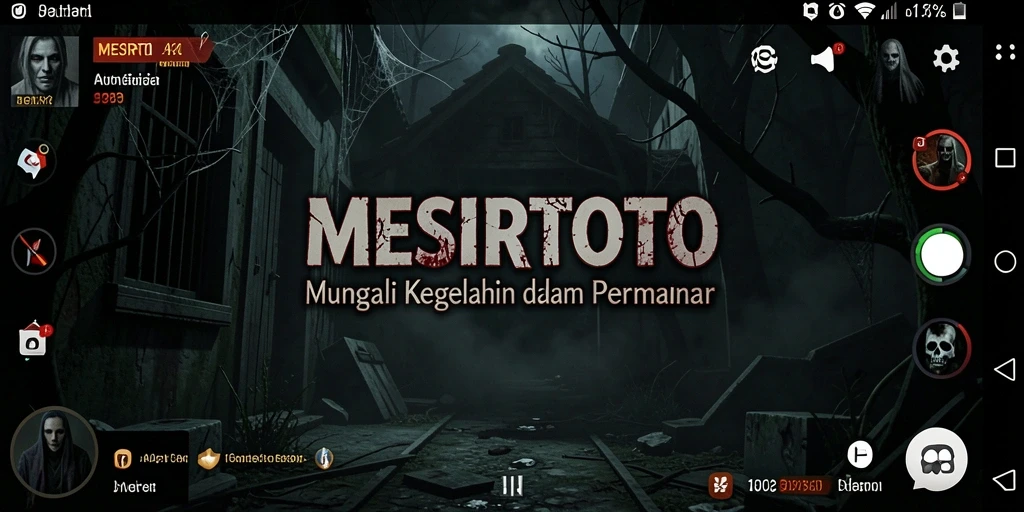 Screenshot gameplay MESIRTOTO menampilkan suasana horor yang mencekam.