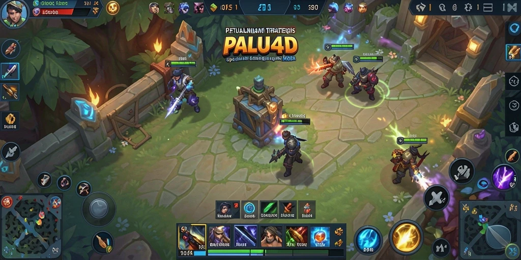 Tangkapan layar utama PALU4D menunjukkan pertarungan epik dalam arena MOBA.
