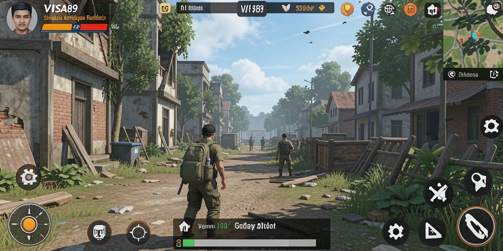 Tampilan gameplay <strong>VISA89</strong> yang menampilkan dunia simulasi yang imersif dan interaktif.